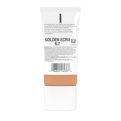 Neutrogena Clear Coverage Flawless Matte CC Cream, Full-Coverage Color Correcting Cream Face Makeup with Niacinamide (b3), Hypoallergenic, Oil Free & -Fragrance Free, Golden Ecru, 1 oz (Pack of 2)