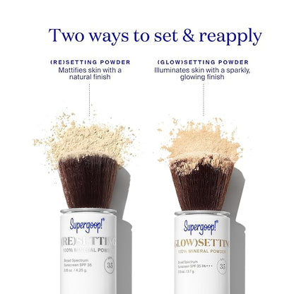Supergoop! (Glow) setting 100% Mineral Powder, Translucent - 0.13 oz - Broad Spectrum SPF 35 PA+++ Sunscreen + Makeup Setting Powder