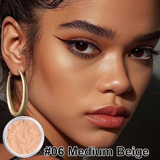 Sunscreen Mineral Powder Foundation, SPF 35, Talc-Free, Loose Powder Foundation, Buildable Lightweight Coverage, for Matte Base Makeup (#06 Medium Beige Foundation Makeup)