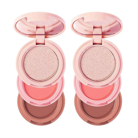 Makeup Eyeshadow Palettes, 3-in-1 Protable Multifunction Blush Highlighter Contour Palettes with 3 Trend Colors for Daily Natural Luster Makeup, Waterproof Long Lasting - 2 Pack #3