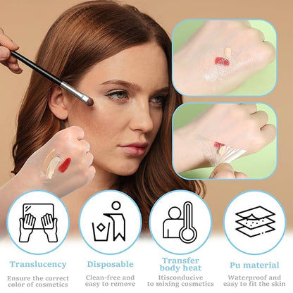Makeup Mixing Palette, 100 PCS Single Use Makeup Hand Palette Artist Cosmetic Tray Adhesive Make Up Tape Transparent Waterproof Foundation Mixing Tray for Women and Girls Supplies
