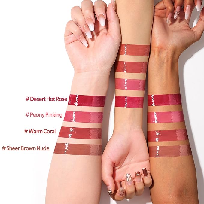 Tinted Hydrating Lip Oil, Korean Makeup Lip Gloss, High Shine, Pigmented Color, Soft Lightweight, Strong Moisturizing, Non-Sticky Lip Oil Tint for Dry Lips, for Healthy Lips All Day Long,Vegan