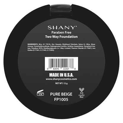 SHANY Dual Powder Foundation, Oil - Free, Talc Free, Wet/Dry - PURE BEIGE