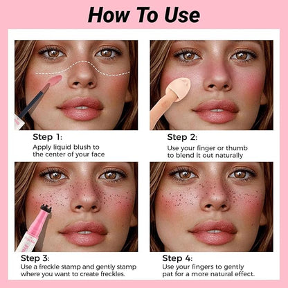 Erinde 2PCS Natural Freckle Blush Pen, 2 in 1 Liquid Freckle Stamp & Liquid Blush for Cheeks, Long Lasting Waterproof Freckles Tattoo Marker for Natural Sunkissed Makeup