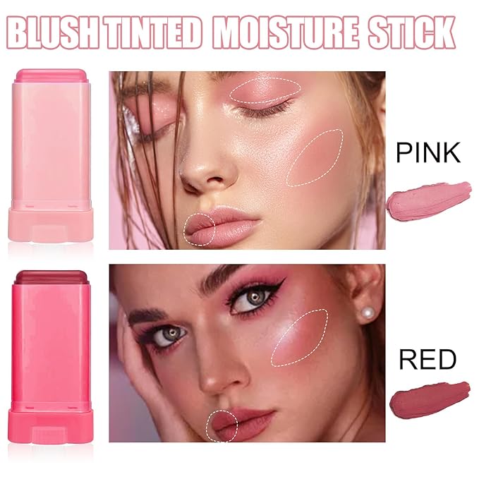 Liquid Blush Stick - Cream Blusher for Natural, Waterproof, Long-Lasting Makeup - On-The-Go Brushes for Cheeks - Suitable for All Skin Types (2PC)