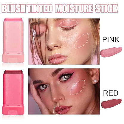 Liquid Blush Stick - Cream Blusher for Natural, Waterproof, Long-Lasting Makeup - On-The-Go Brushes for Cheeks - Suitable for All Skin Types (2PC)