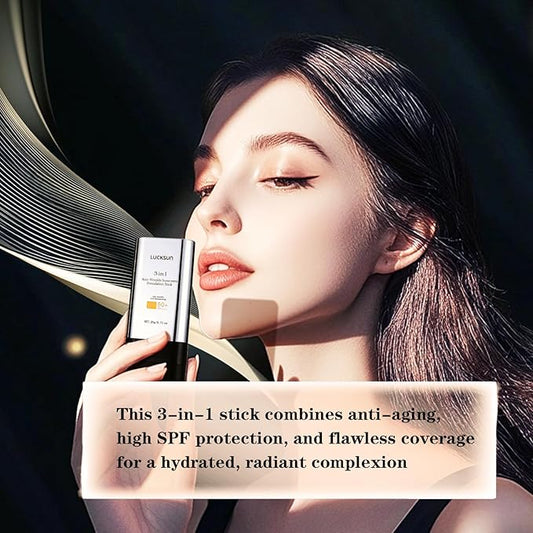 3 In 1-Luxury Anti-Wrinkle Foundation Stick SPF 50+ with Brush, 2 PCS Hydrating Non-Sticky Matte Foundation Stick, Travel Size Defense Face and Body Sunscreen Lotion, Medium Color, 1.42 Fl Oz