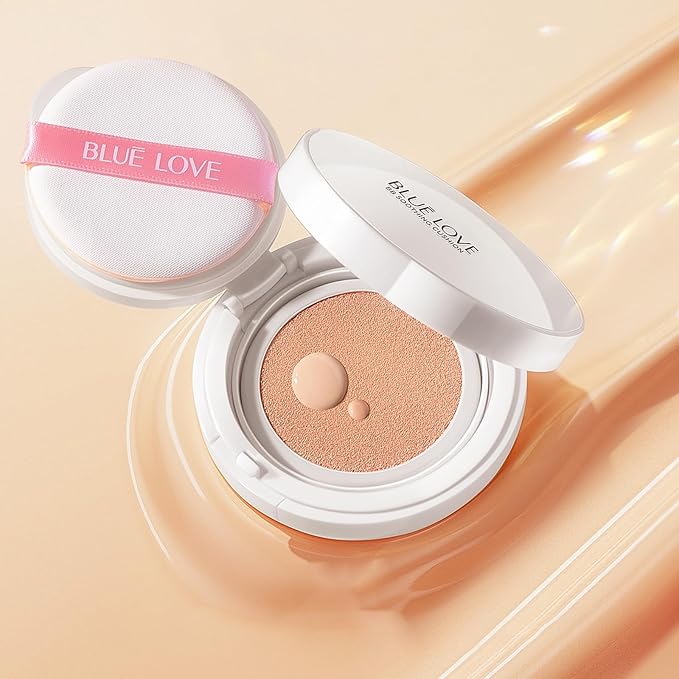 BLUE LOVE Cushion Liquid Foundation - Lightweight, Long-Lasting Concealer & Tinted Moisturizer for Flawless Face Makeup, Perfect for Mature Skin (Ivory)