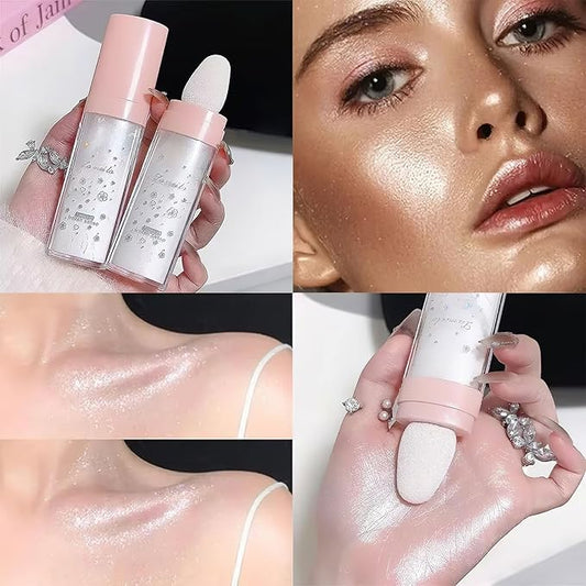 3 PCS Glitter Powder Highlighter Makeup Stick, Pat the Powder Body Highlighter Face Fine Flash Natural Three-Dimensional Contouring Blush Highlighter Stick-White, Pink, Golden brown