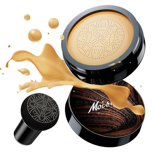 Mushroom Head Air Cushion CC Cream for Women Skin Concealer Brighten Long-Lasting Face Makeup Gold Packaging，Strong Concealer, Waterproof & Oil Control (Buff Beige)