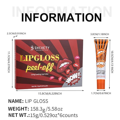 Pinked Lip Stain Peel Off Lip Tint 6 Colors, Mauve lip stain peel off Set, Tattoo Magic Color Lip Gloss Sets, Lip Gloss for Women Colorful Glossy Lipstick Waterproof Long Lasting