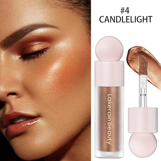 Liquid Highlighter, Shimmer Face Body Highlighter Wand,Waterproof and Long-lasting Cream Smooth Highlighter Illuminator, Silky Natural Glow Makeup Stick for Body, 04#CANDLELIGHT