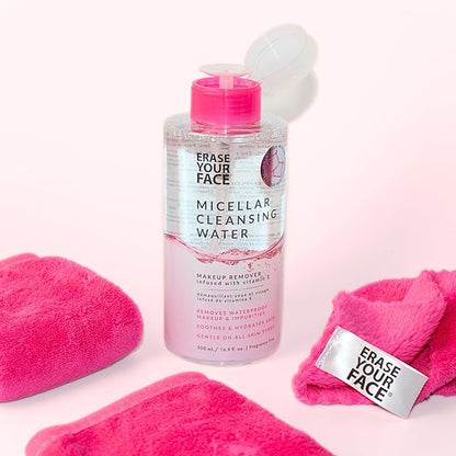ERASE YOUR FACE Micellar Cleansing Water - Hydrating Micellar Water to Help Remove Makeup, Cleanse Skin & Reveal a Soft, Radiant Complexion - Suitable for Sensitive Skin (16.9 Fl Oz)