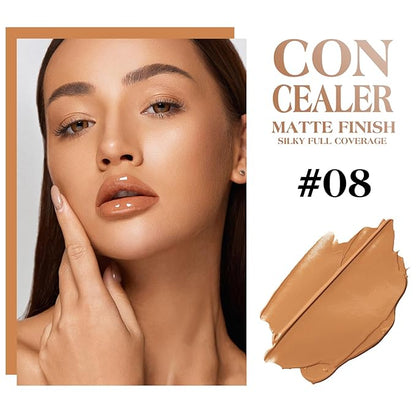 Full Coverage Cream Concealer Kit with Brush - Hydrating Waterproof Under-Eye Concealer for Concealing Dark Circles, Acne, Blemishes, Pores, and Spots (#08)