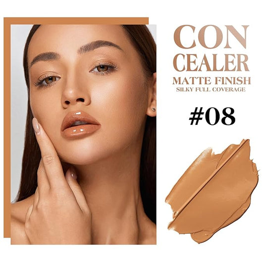 Full Coverage Cream Concealer Kit with Brush - Hydrating Waterproof Under-Eye Concealer for Concealing Dark Circles, Acne, Blemishes, Pores, and Spots (#08)