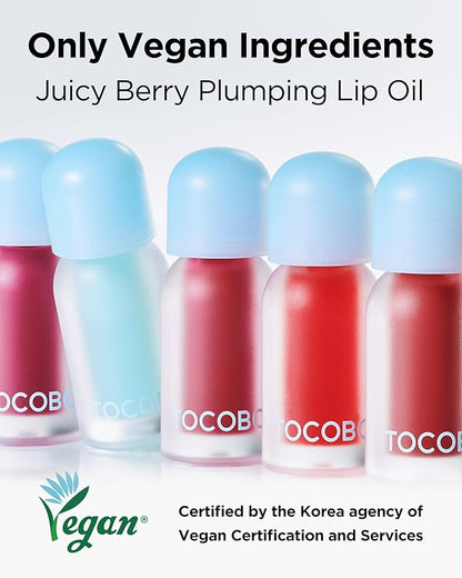 TOCOBO Juicy Berry Plumping Lip Oil Glam Max 00 Frozen Berry – Korean Vegan Hydrating Lip Oil with Plant Oils for High Shine Gloss - Non Sticky Formula for All Skin Tones, 0.12 fl.oz.
