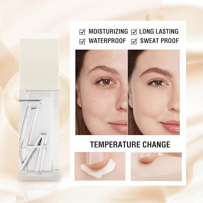 Foundation Makeup, Colour Changing Foundation, Moisturises Skin,Creates a Natural, Flawless Makeup, Waterproof and Sweatproof, Suitable for Many Skin Tones, 35ml*2