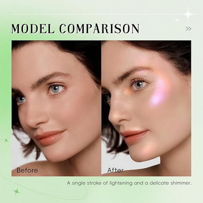 Face Highlighter Palette, Lunar Glow Highlighter Powder Makeup, Chameleon Glitter Shimmer Body Cheek Eye Highlighter, Multichrome Sparkle Holographic Color Shifting Silky Creamy Illuminator#02