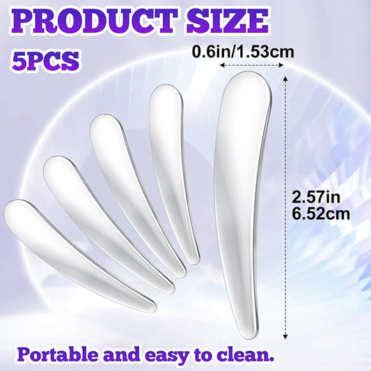5pcs Mini Metal Makeup Spatula, Reusable Cosmetic Applicator, Makeup Spoons Facial Massage Beauty Accessories for Mask Essence Eye Cream Skincare Cream- Silver