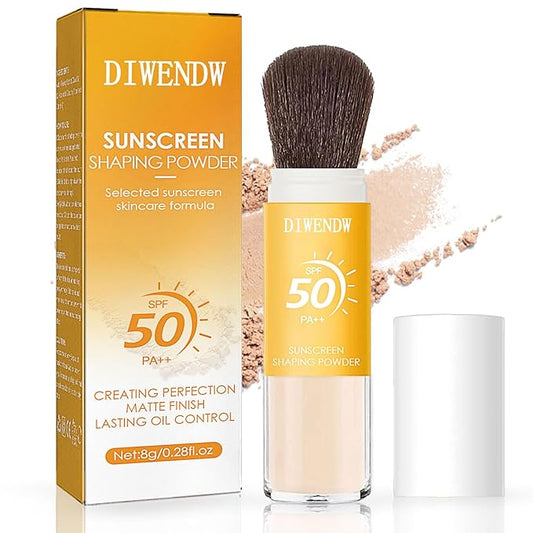 Mineral Sunscreen Setting Powder SPF 50 PA++,Breathable Sun Screen with Brush,Lightweight Long Lasting Oil Control Face Sunscreen,Matte Concealer Setting Powder for All Skin Types