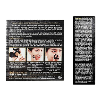 Farmstay Black Snail & Peptide 9 Perfect Cushion Foundation | Full Coverage, Lightweight, Skin-Fit, Smooth Radiant Finish, Korean Cushion Foundation (#21 Light Beige, 0.53 Fl Oz)