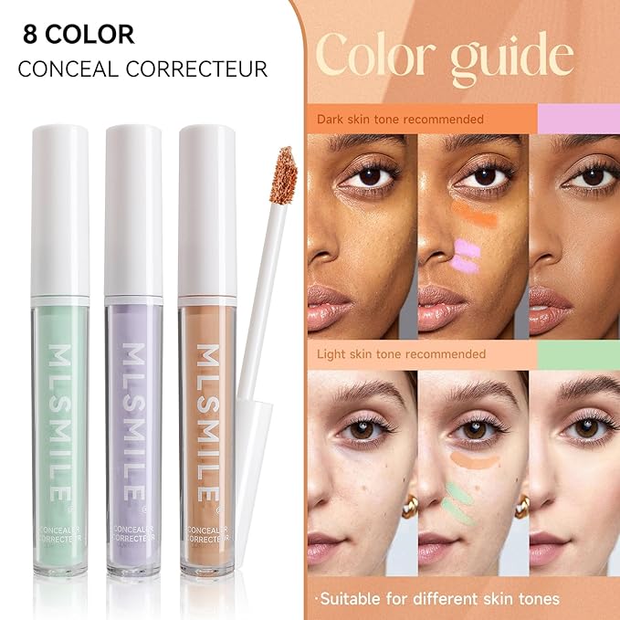 Color Liquid Conceal Contour Foundation, Waterproof 8 Colors Cream Lightweight Color Correcting Concealer Makeup for Concealing Blemishes,Brighten Dark Circles,Improves Uneven Skin Tone, 07