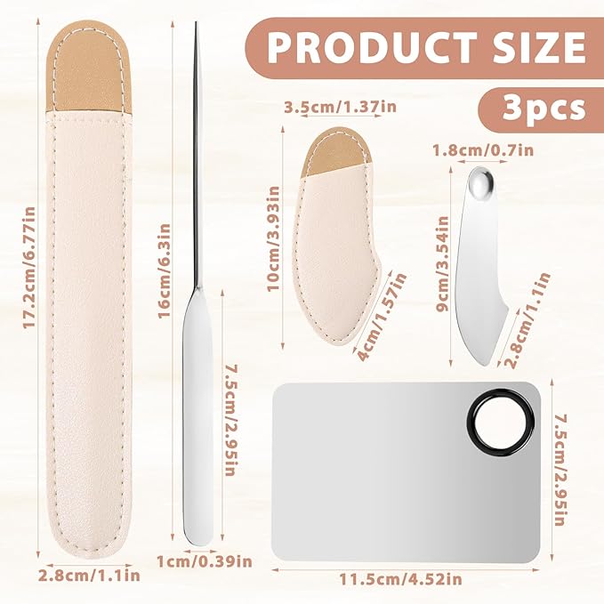 3 Pcs Makeup Spatula Korean Set Foundation Spatula Spoon Tool Make Up Mixing Palette Tray Facial Cosmetic Spatula Stainless Steel Skin Care Spatula for Face Eye Cream (Silver)