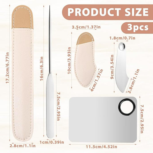 3 Pcs Makeup Spatula Korean Set Foundation Spatula Spoon Tool Make Up Mixing Palette Tray Facial Cosmetic Spatula Stainless Steel Skin Care Spatula for Face Eye Cream (Silver)