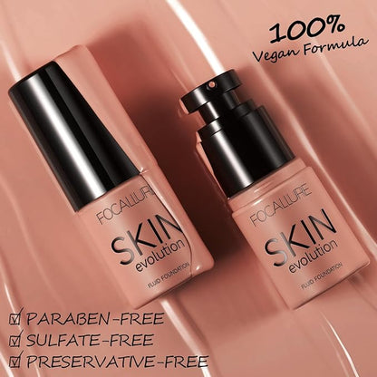 FOCALLURE 2 Pcs Liquid Foundation, Skin Evolution Foundation + Concealer, Full Coverage Foundation Makeup, Durable, Waterproof, Oil-Control, Hides Wrinkles & Lines, Sand