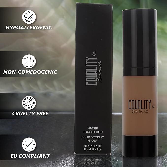 EQUALITY HI-DEF Foundation, Water resistant, Medium to Full coverage, Dewy finish non-matt, 12 hour wear Shine control, Cruelty Free, Paraben Free, 18ml/0.61 US Fl Oz - N75