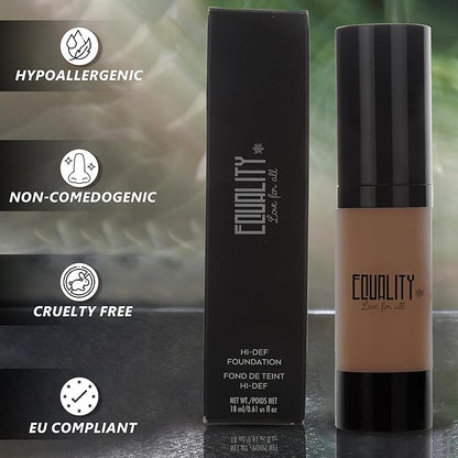 EQUALITY HI-DEF Foundation, Water resistant, Medium to Full coverage, Dewy finish non-matt, 12 hour wear Shine control, Cruelty Free, Paraben Free, 18ml/0.61 US Fl Oz - N75