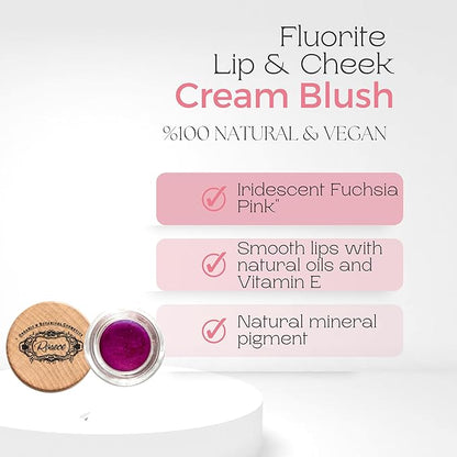 2-in-1 Cream Cheek Blush + Lip Color | Natural Mineral pigment | Soft Lips with natural oils and Vitamin E | 100% Plant ingredients, Vegan (Fuchsia Pink/Iridescent-Fluorite, 0.25fl oz)