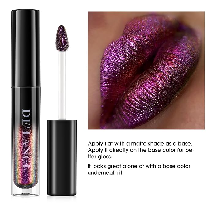 Chameleon Liquid Lipstick Pink Green Color,Shimmer Metallic Colourful Lip Gloss for Women Girls Lips Makeup Gift,Hydrating Waterproof and Long Lasting Lip Stick Shiny,Talc-Free,#8