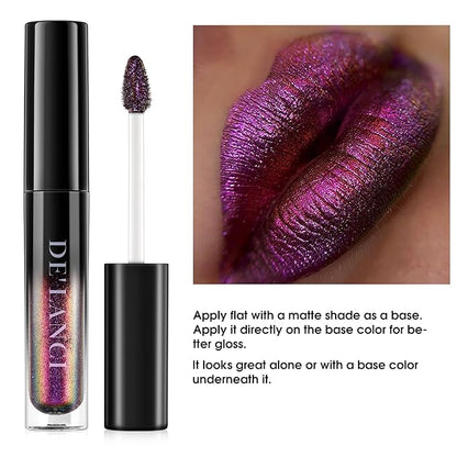 Chameleon Liquid Lipstick Pink Green Color,Shimmer Metallic Colourful Lip Gloss for Women Girls Lips Makeup Gift,Hydrating Waterproof and Long Lasting Lip Stick Shiny,Talc-Free,#8