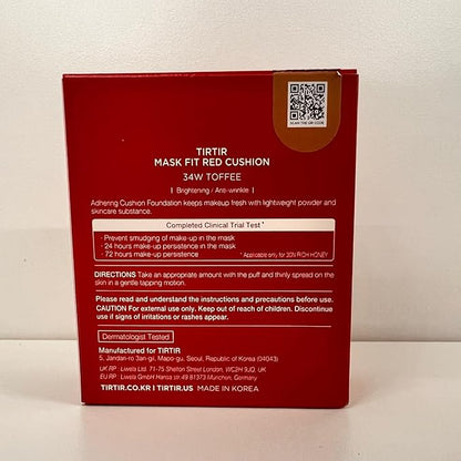 TIRTIR Mask Fit Red Cushion Foundation | Full coverage, Weightless, Skin fit, Satin Glow Finish, Korean Makeup, beauty, Tattoo cover up, Buildable (#34W Toffee, 0.63 Fl Oz)