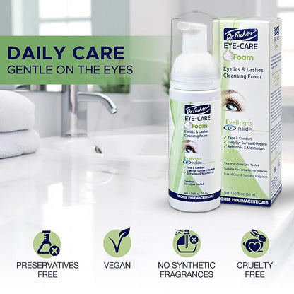 Dr. Fischer Tea Tree Oil Eyelid Cleanser - Eye Lid Scrub and Wash - Gentle Eyelash Foam Tear Free