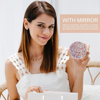 KEYPOWER Makeup Powder Compact Empty Container with Bling Diamond Design, Pink, for Home, Travel/On-the-go, Professional Use