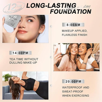 SACE LADY Ultra Cover Powder Foundation Makeup, Lasting Waterproof Full Coverage Foundation Cream With Mirror for Face Make Up 0.30Oz (Natural, 0.30Oz)