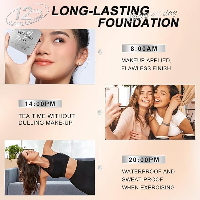 SACE LADY Ultra Cover Powder Foundation Makeup, Lasting Waterproof Full Coverage Foundation Cream With Mirror for Face Make Up 0.30Oz (Nude Beige, 0.30Oz)