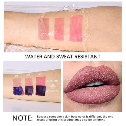 Dulele 3PCS Peel Off Lip Stain, Matte Peel Off Lip Gloss Long Wear Lip Stain Peel Off Lipstick Set, Waterproof Highly Pigmented Peel Off Lip Tint Stain (Pink, 1)