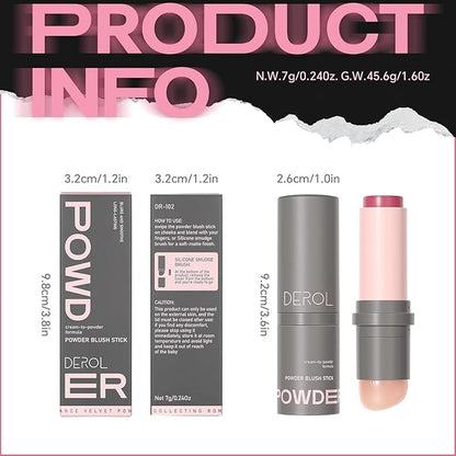 Cream to Powder Blush Stick, Built-In Jelly-like Silicone Makeup Applicator, Buildable & Blendable, Multi-use Blush Makeup Stick for Cheeks, Lips and Eyes, 03 NEVER TOO MUCH