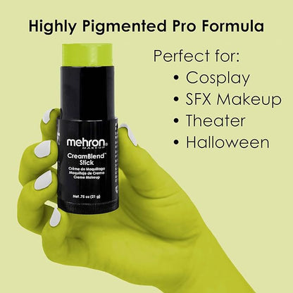 Mehron Makeup CreamBlend Stick | Face Paint, Body Paint, & Foundation Cream Makeup | Perfect for Halloween .75 oz (21 g) (Ogre Green)