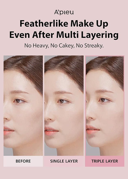 A'PIEU Waterlock Cushion Foundation No.21 Light Beige Semi-Matte Natural Coverage Glow Finish Foundation for Lasting Moisture, 3-Layered Hyaluronic Acid, Paraben-Free