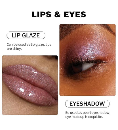 Clear Shimmer Lip Gloss for Women, Long Lasting High Shine Shimmer Liquid Lipstick, Flash Pearl Colored Lip Oil Polarized Lip Stain, Shimmery Finish Waterproof Lip Glaze for Women, 02