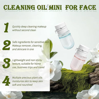 2packs Cleansing Oil Mini, Natural Makeup Remover Oil for Face, Gentle for All Skin Types, Travel Size, Individually Packaged Units, 2ml 40caps(Rose+Camellia)