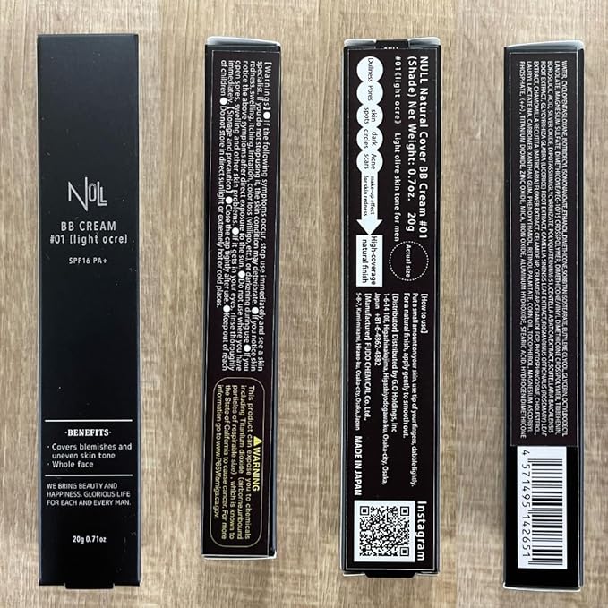 [Matte Finish] NULL mens BB Cream, Mens concealer, Tinted Moisturizer broad spectrum SPF30 PA++, CC cream, Revitalising Nourishing Tone Up Cream, Natural Cover, 0.7oz Made in Japan (Light Ochre)