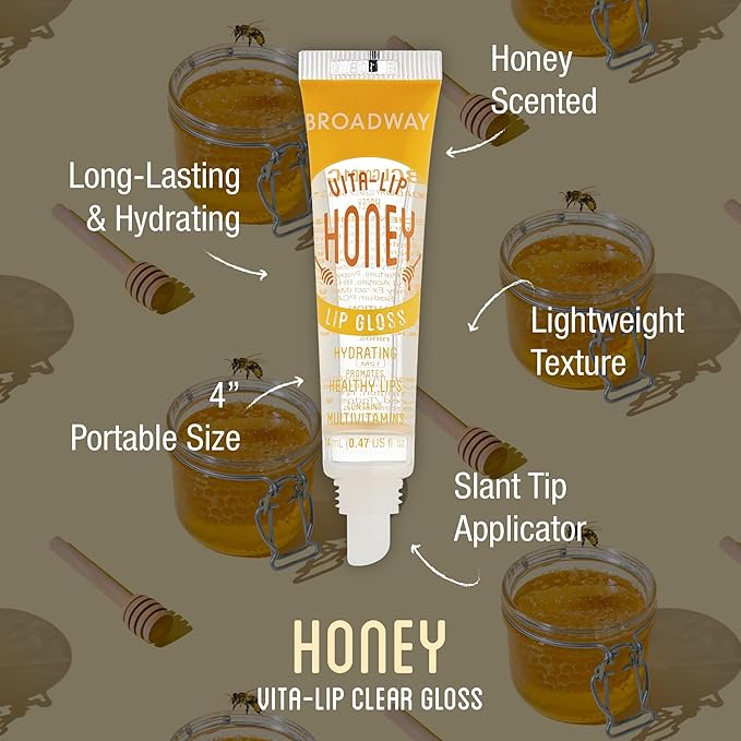 Ruby Kisses Broadway Vita-Lip Clear Lip Gloss (Honey 6 Pack), Ultra-Hydrating & Soothing Formula with Multi-Vitamin Oils, High-Shine Non-Sticky Finish, Nourishing Glossy Lip Balm for Healthy Lips