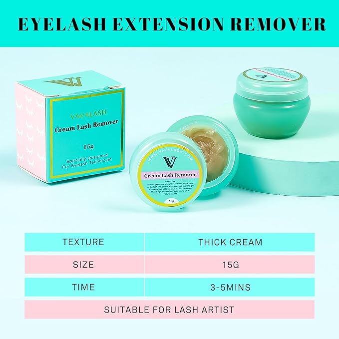 VAVALASH Lash Remover For Lash Extensions Eyelash Extension Cream Remover Low Irritation Cream Remover for Sensitive Skin Fast Dissolution Professional Eyelash Extensions Salon Use(15g)