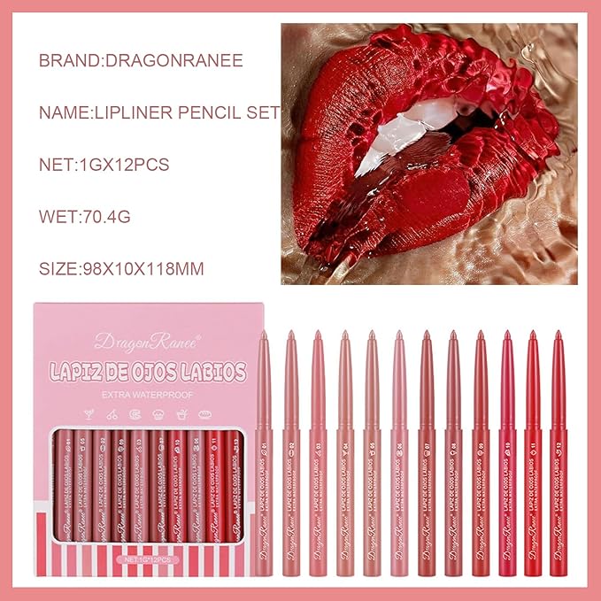 12 Colors Matte Lip Liner/Lipstick Set,One Step Lips Makeup Kit,Velvet Nude Collection Waterproof Long Wear Lip Gloss, Lip Liner for Women To Create The Perfect Matte Lip Look