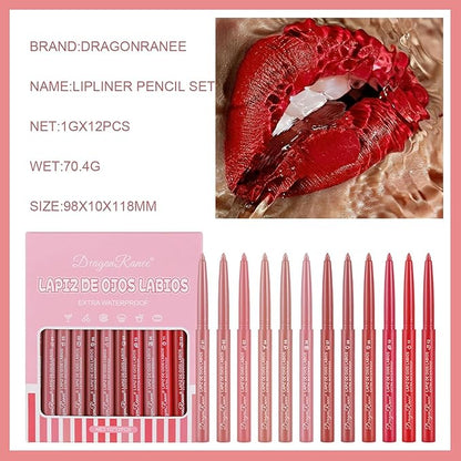 12 Colors Matte Lip Liner/Lipstick Set,One Step Lips Makeup Kit,Velvet Nude Collection Waterproof Long Wear Lip Gloss, Lip Liner for Women To Create The Perfect Matte Lip Look